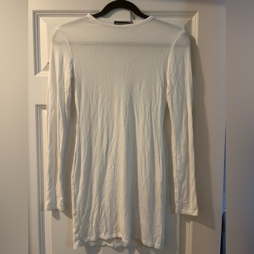 Basic mock neck long sleeve bodycon mini dress white